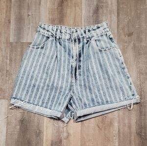 Free People Dogtown Striped Shorts High Rise Pleated Sz 30 Mom Bermuda Long